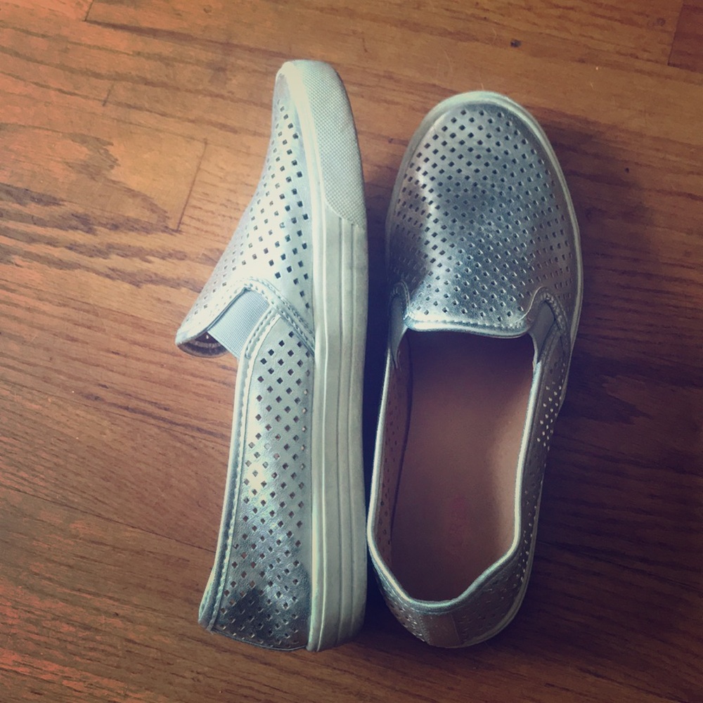 J Crew Perforated Silver Slide-on Sneakers